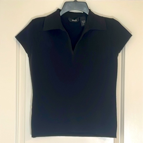 Express Collared Black Short Sleeve V Neck Top Size L - Picture 1 of 4